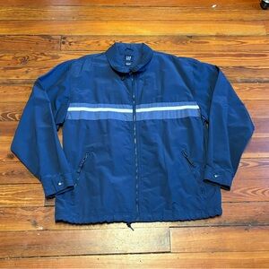 Vintage Men's Blue Jacket with Reflective Stripes Sz L